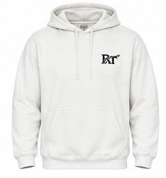 Reel Thing Co. white hoodie front view with chest logo