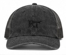Richardson 110 vintage washed black trucker hat with RT embroidery