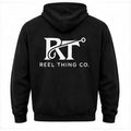 Reel Thing Co. hoodie back view with full logo